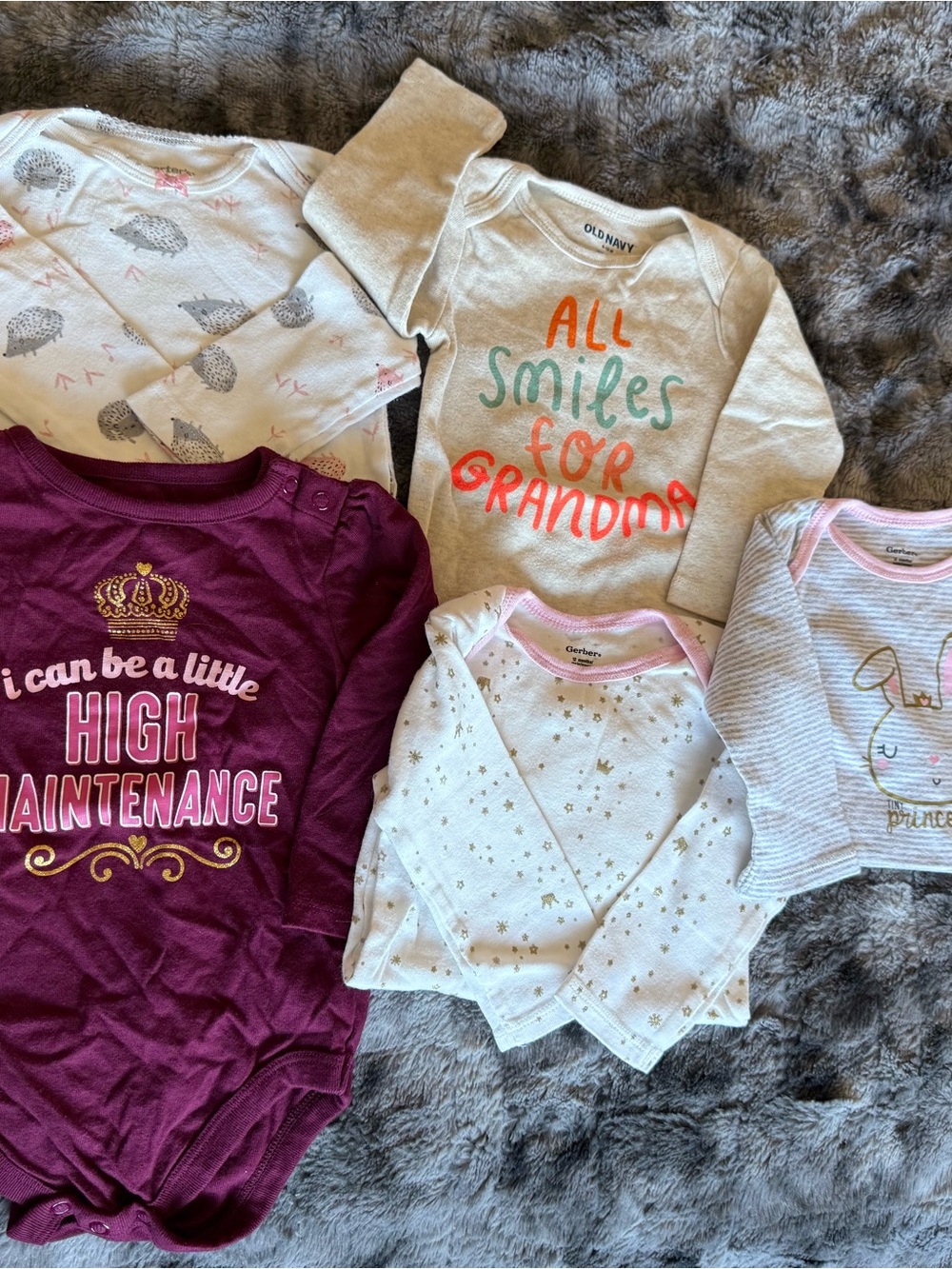 Baby Girl 5pc Long Sleeve Bodysuit Lot 12M Gerber Carters Old Navy